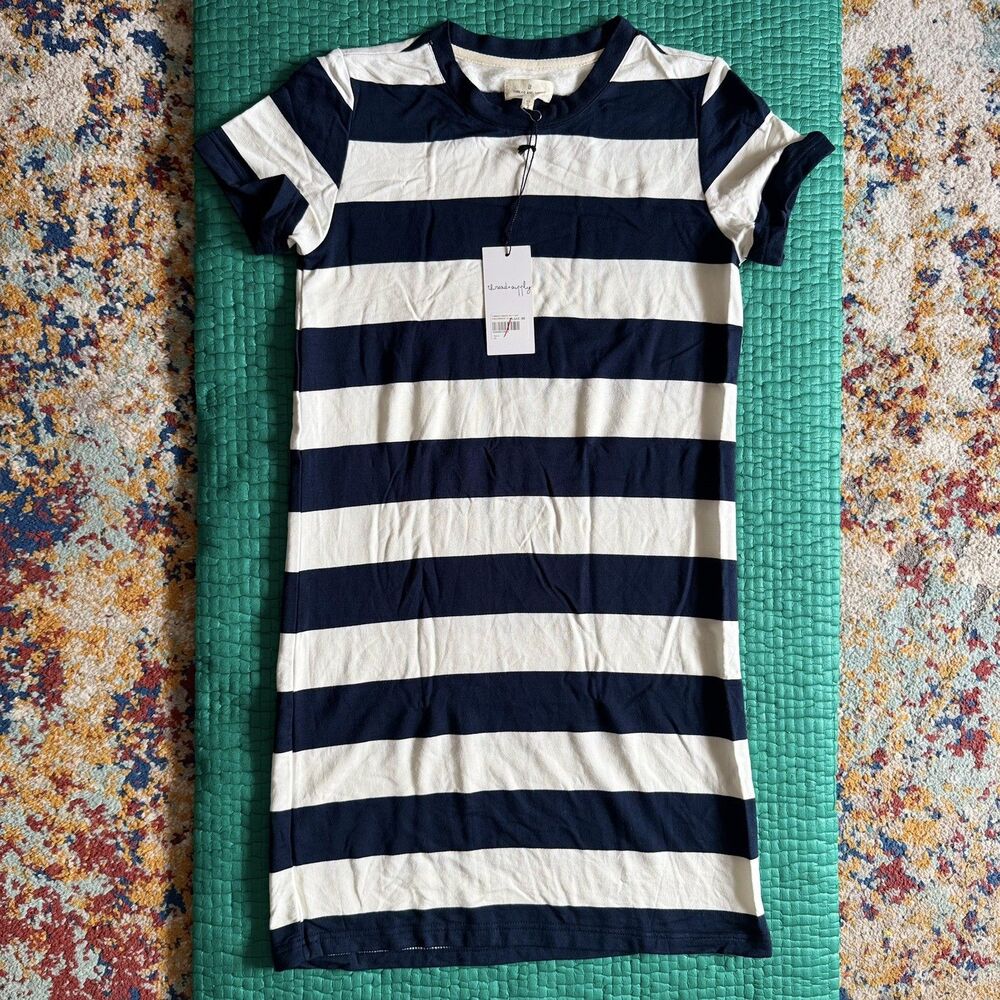 NEW Thread & Supply Navy White Stripe T-Shirt Dress XS Rayon Spandex Minimalist